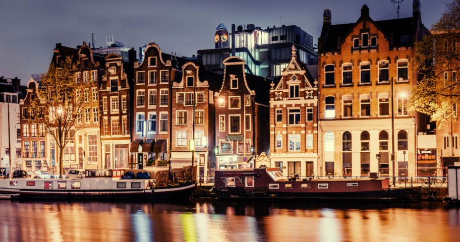 Beautiful night in Amsterdam.  illumination of buildings